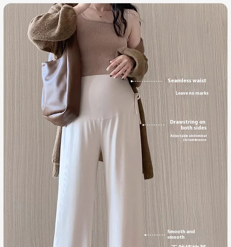Maternity Trousers Spring and Autumn Outside Wear New Summer Petite Casual Drawstring Straight Wide Leg Trousers Maternity Wear