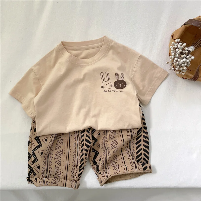 2025 Summer New Arrivals Children's Short Sleeve T-Shirts Pure Cotton 2-7Y Cartoon Bunny T Shirt Boys and Girls Looe Casual Tops