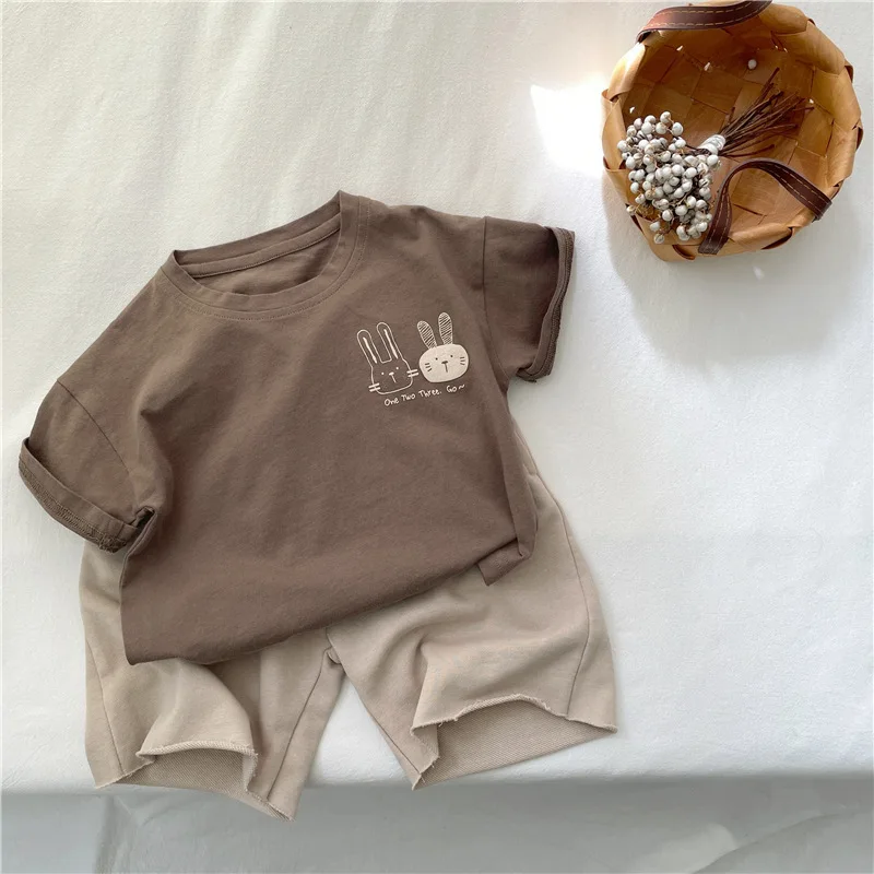 2025 Summer New Arrivals Children's Short Sleeve T-Shirts Pure Cotton 2-7Y Cartoon Bunny T Shirt Boys and Girls Looe Casual Tops