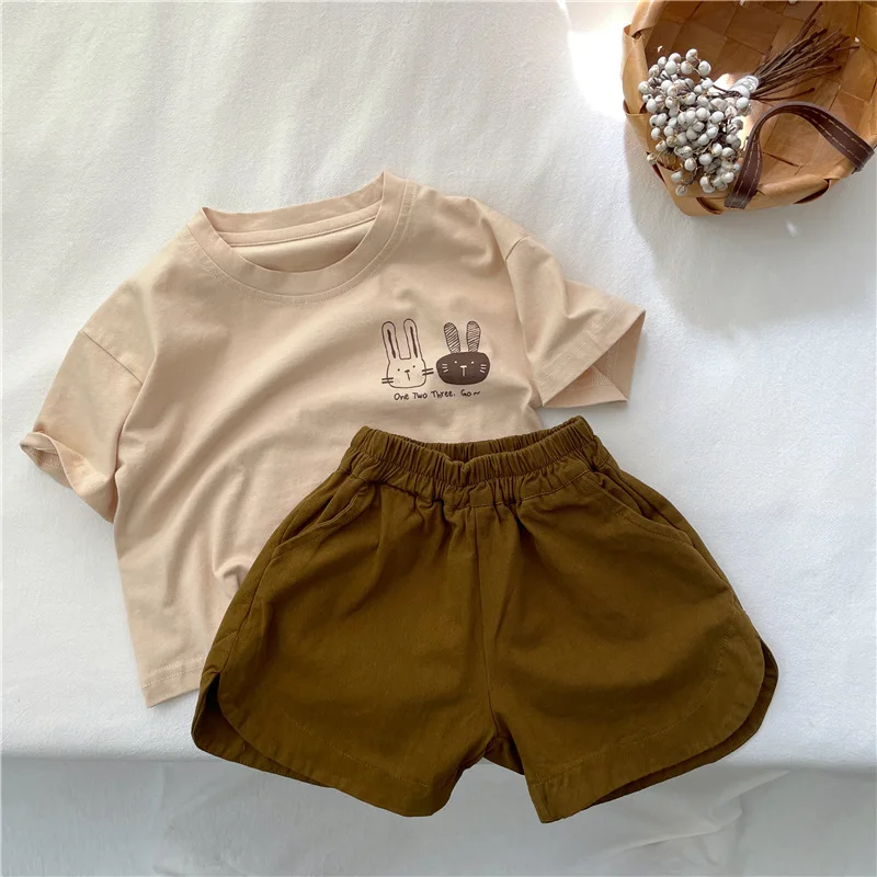 2025 Summer New Arrivals Children's Short Sleeve T-Shirts Pure Cotton 2-7Y Cartoon Bunny T Shirt Boys and Girls Looe Casual Tops
