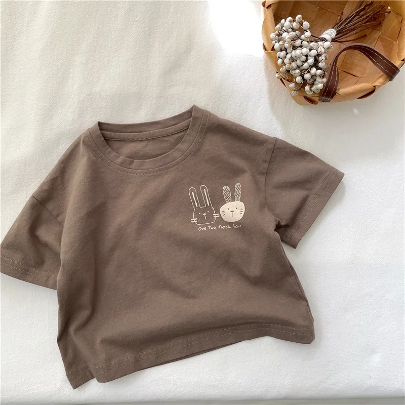 2025 Summer New Arrivals Children's Short Sleeve T-Shirts Pure Cotton 2-7Y Cartoon Bunny T Shirt Boys and Girls Looe Casual Tops