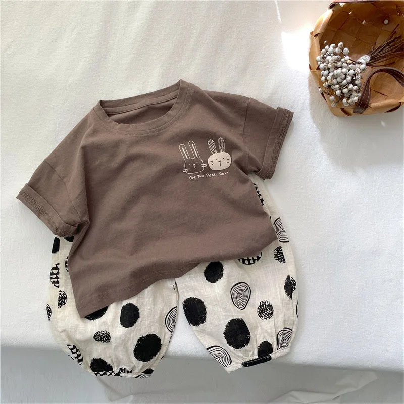 2025 Summer New Arrivals Children's Short Sleeve T-Shirts Pure Cotton 2-7Y Cartoon Bunny T Shirt Boys and Girls Looe Casual Tops
