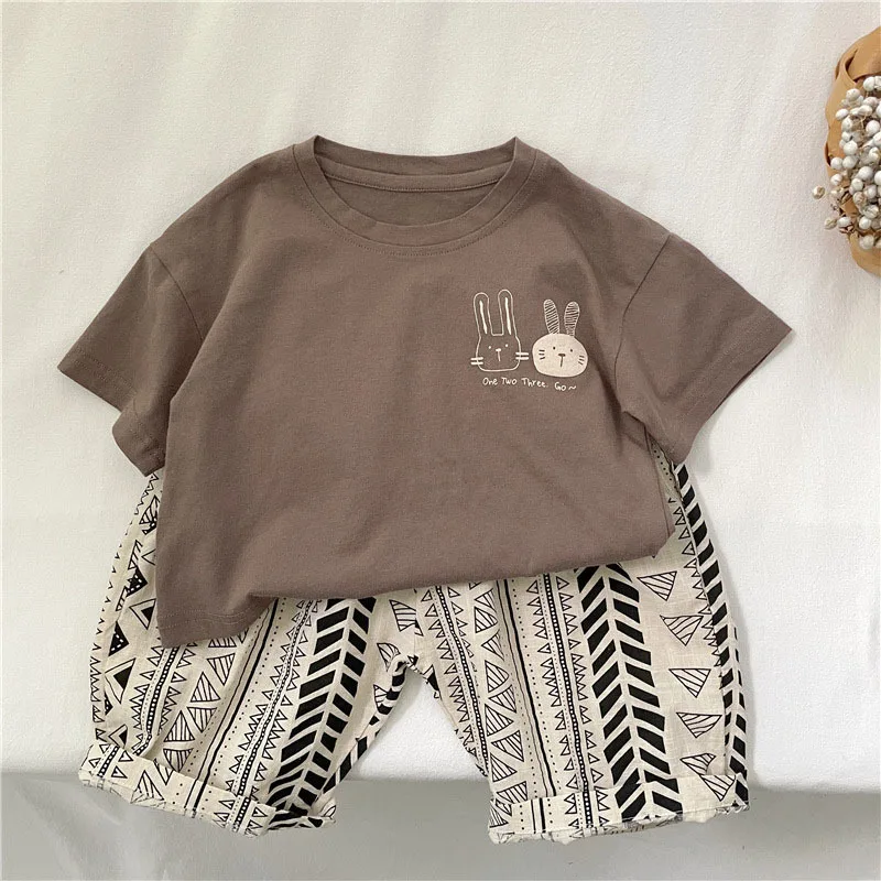 2025 Summer New Arrivals Children's Short Sleeve T-Shirts Pure Cotton 2-7Y Cartoon Bunny T Shirt Boys and Girls Looe Casual Tops