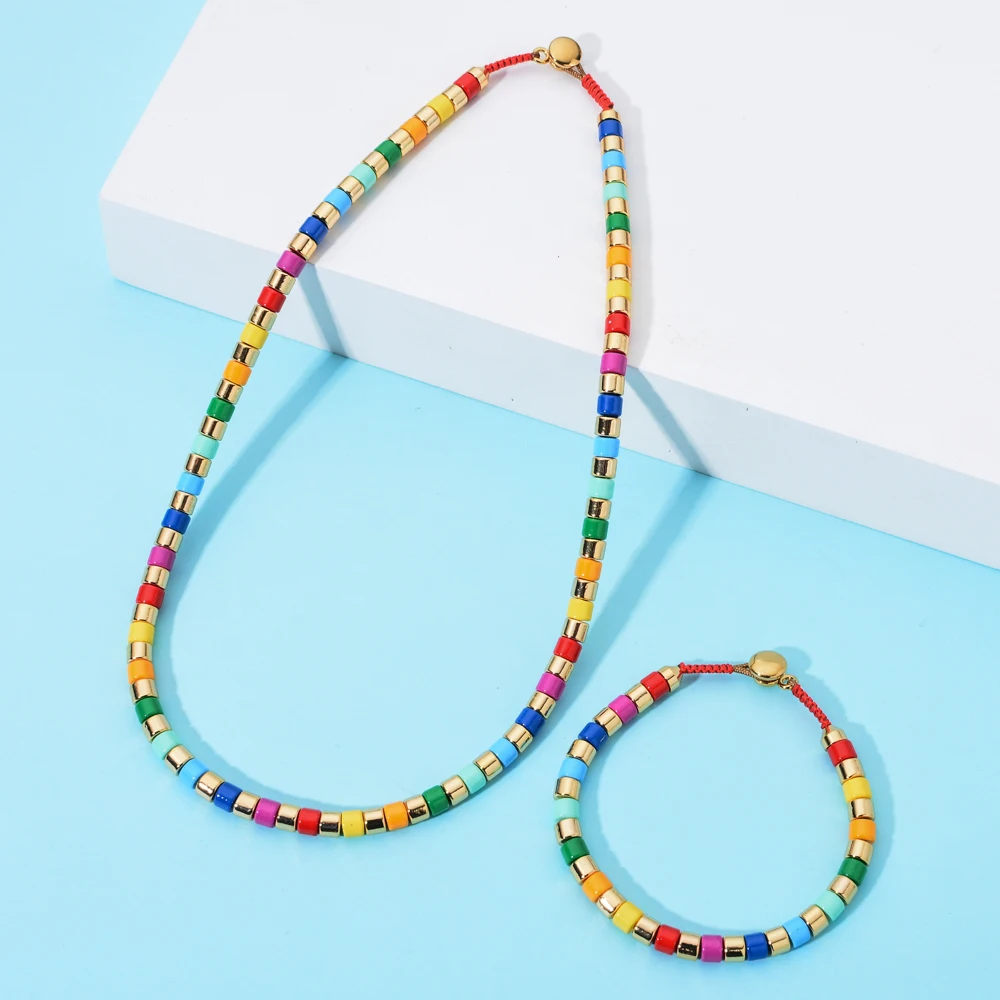 ZMZY New Tube Seed Beads Enamel Necklace For Womne Colorful Beaded Jewelry Heavy Metal Necklace Bracelets Jewelry Wholesale