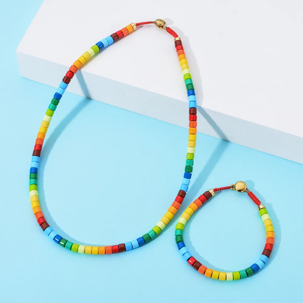 ZMZY New Tube Seed Beads Enamel Necklace For Womne Colorful Beaded Jewelry Heavy Metal Necklace Bracelets Jewelry Wholesale