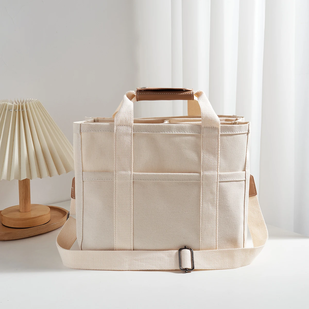 Women's Casual Canvas Handbag Multi-pocket Large Capacity Tote Bag Adjustable Shoulder Strap Casual Shoulder Shopper Bag Female
