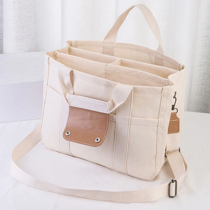 Women's Casual Canvas Handbag Multi-pocket Large Capacity Tote Bag Adjustable Shoulder Strap Casual Shoulder Shopper Bag Female