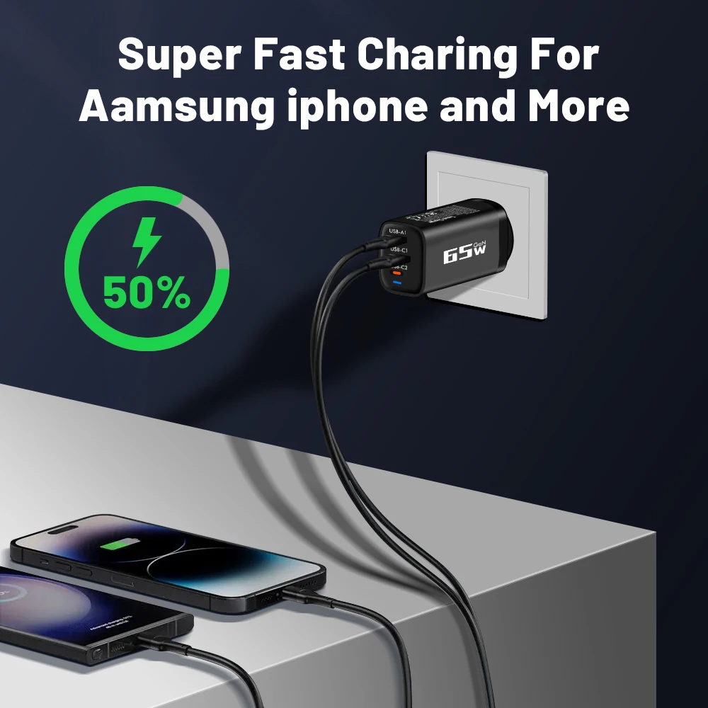 85W GaN USB Type C Charger QC3.0 Quick Charge PPS PD 65W 30W Fast Charging For iPhone 15 14 Pro MacBook Laptop Ipad Samsung