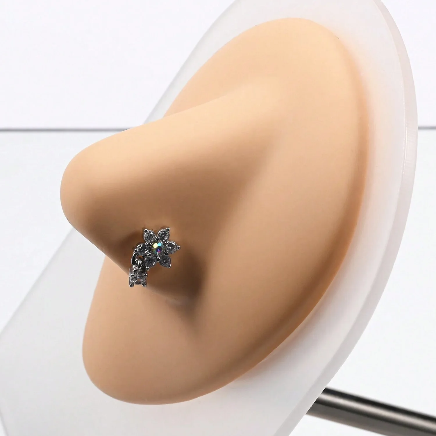 10pcs 20G 7mm Nose Stud Set, 304 Stainless Steel Nostril Jewelry, Elegant Cute Nose Screw Hoop Rings, Synthetic Zirconia
