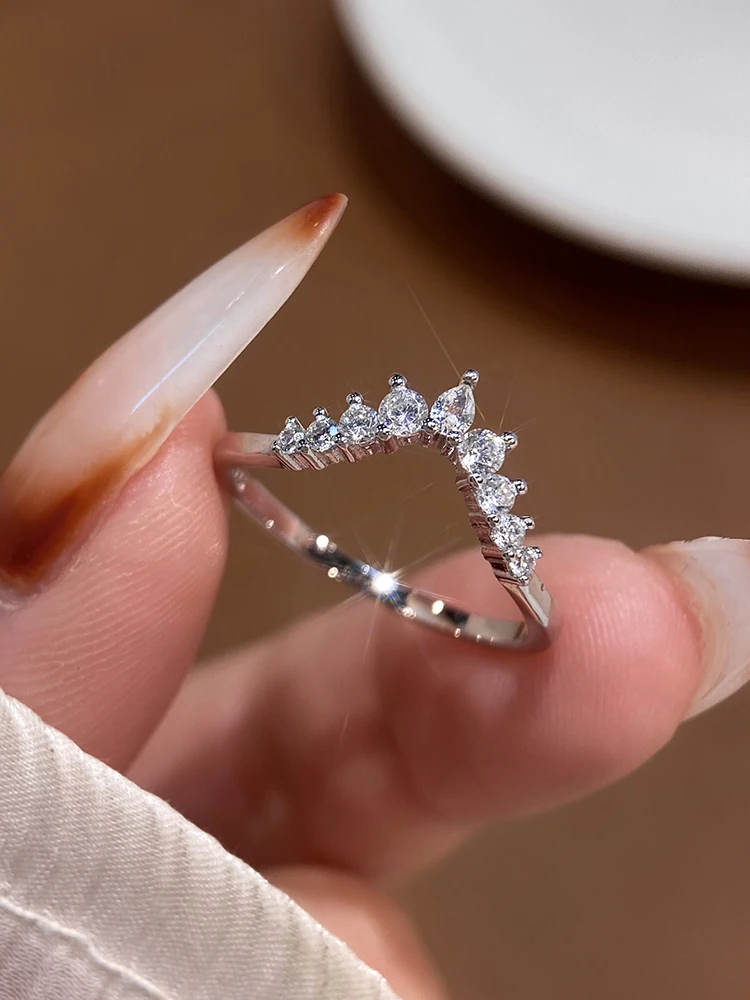925 Sterling Silver Simplicity Classic V-Shaped Water Droplet Ring For Women Engagement Wedding Luxury High Quality Fine Jewelry
