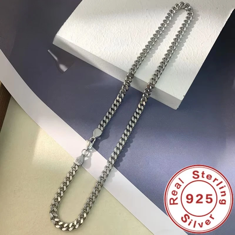 Original 925 Sterling Silver 8MM Cuban Necklace Men Women Wedding Fine Jewelry Accessories Party Gift