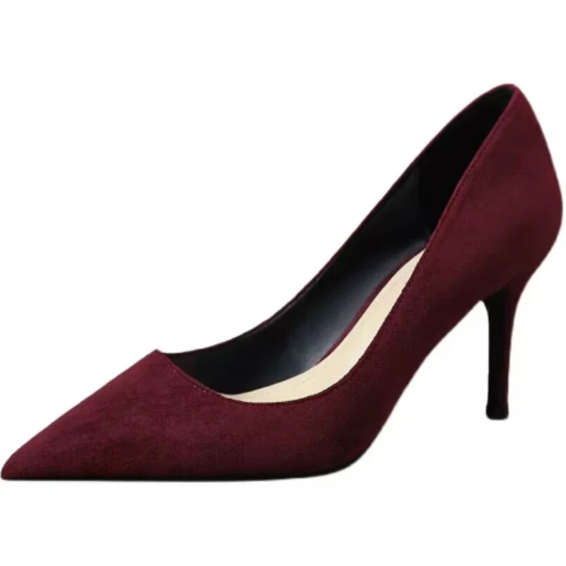 Women High Heel Shoes Sharp Thin Heel High-heeled Pumps Shoes Big Size 42 New Pointed Suede Red Blue Women's Single Shoes