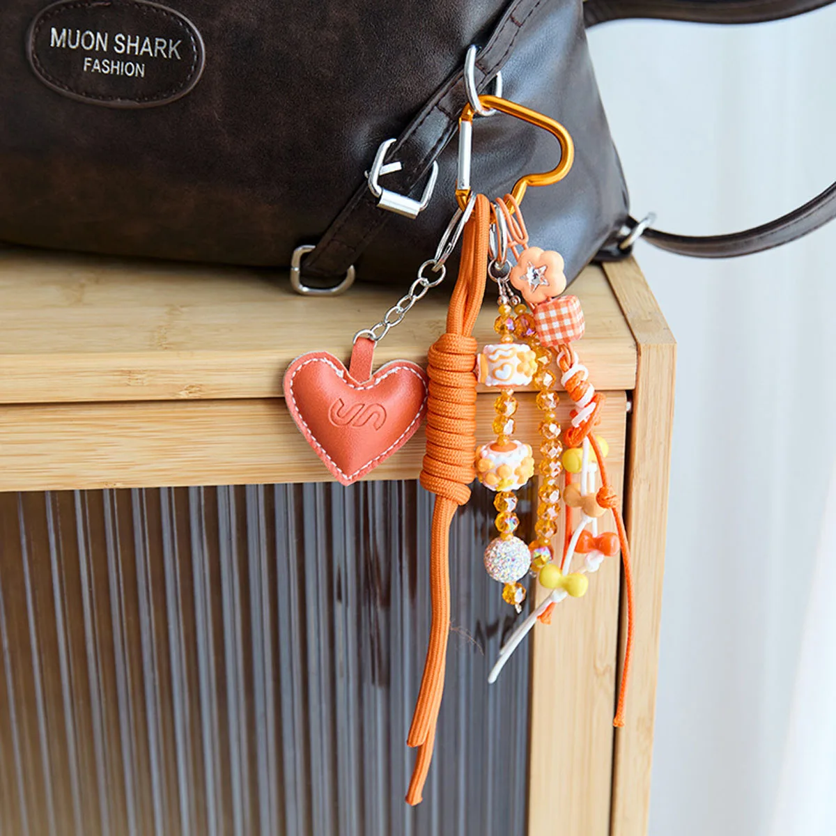 Orange Heart Bow Braided Rope Keychain Charm Pendant Keyring Simple All-matching Bag Decoration Jewelry Accessories