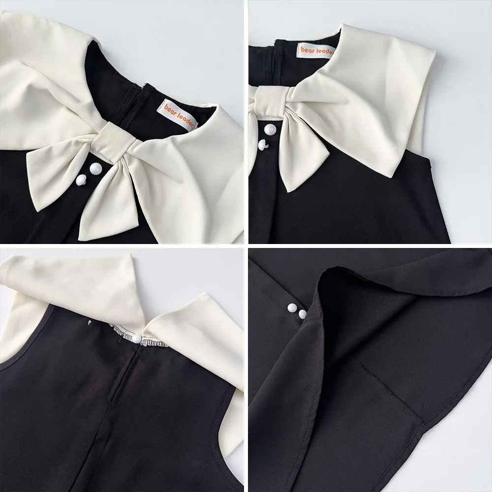 Korean Version Black Sleeveless Kids Clothes Summer New Bow Decoration Girls Dress Birthday Party Princess Dresses 2-7 Years Old