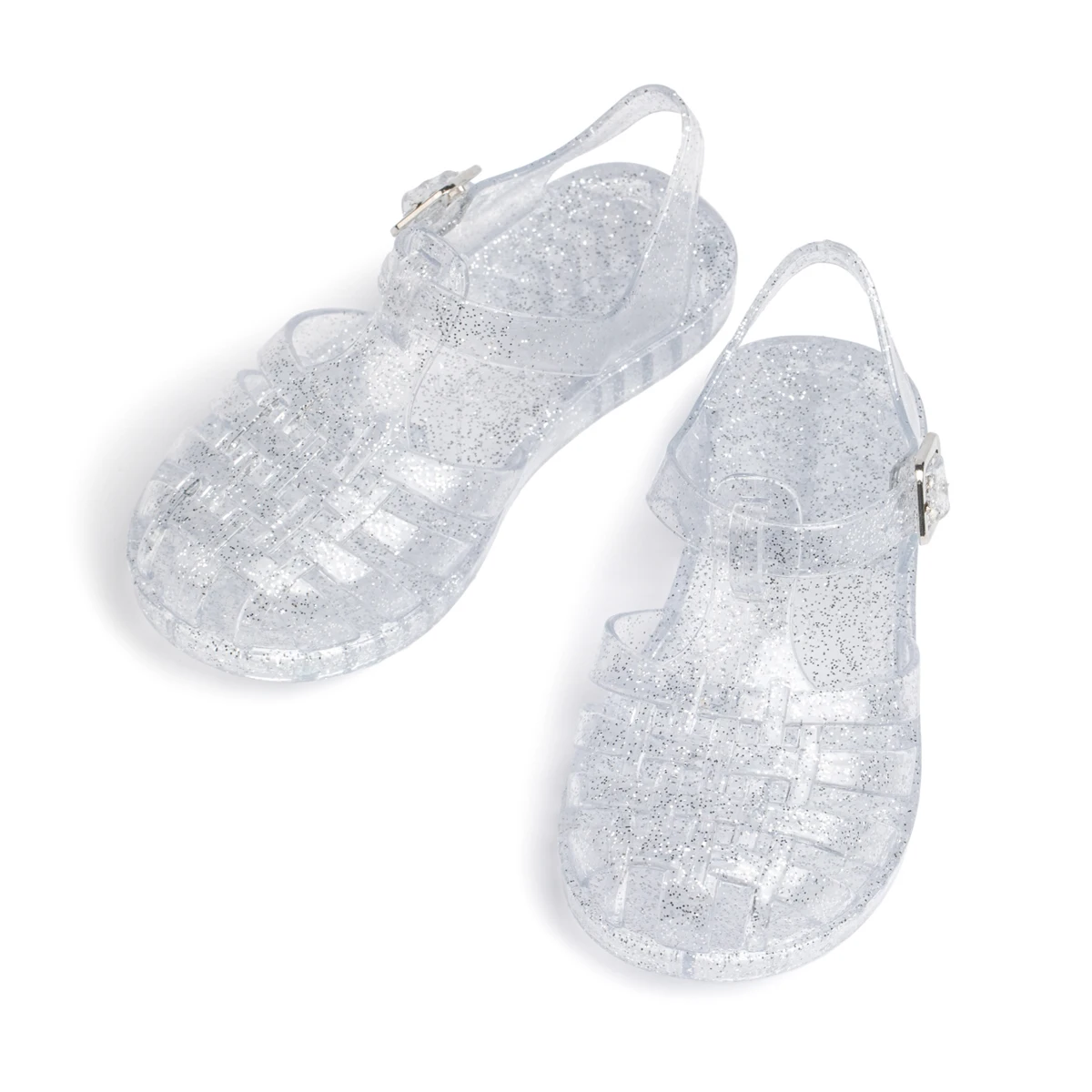 Summer Breathable Fashion Cartoon Print Cool Fine Glitter Sequins Jelly Shoes Adjustable PVC Girls Sandals