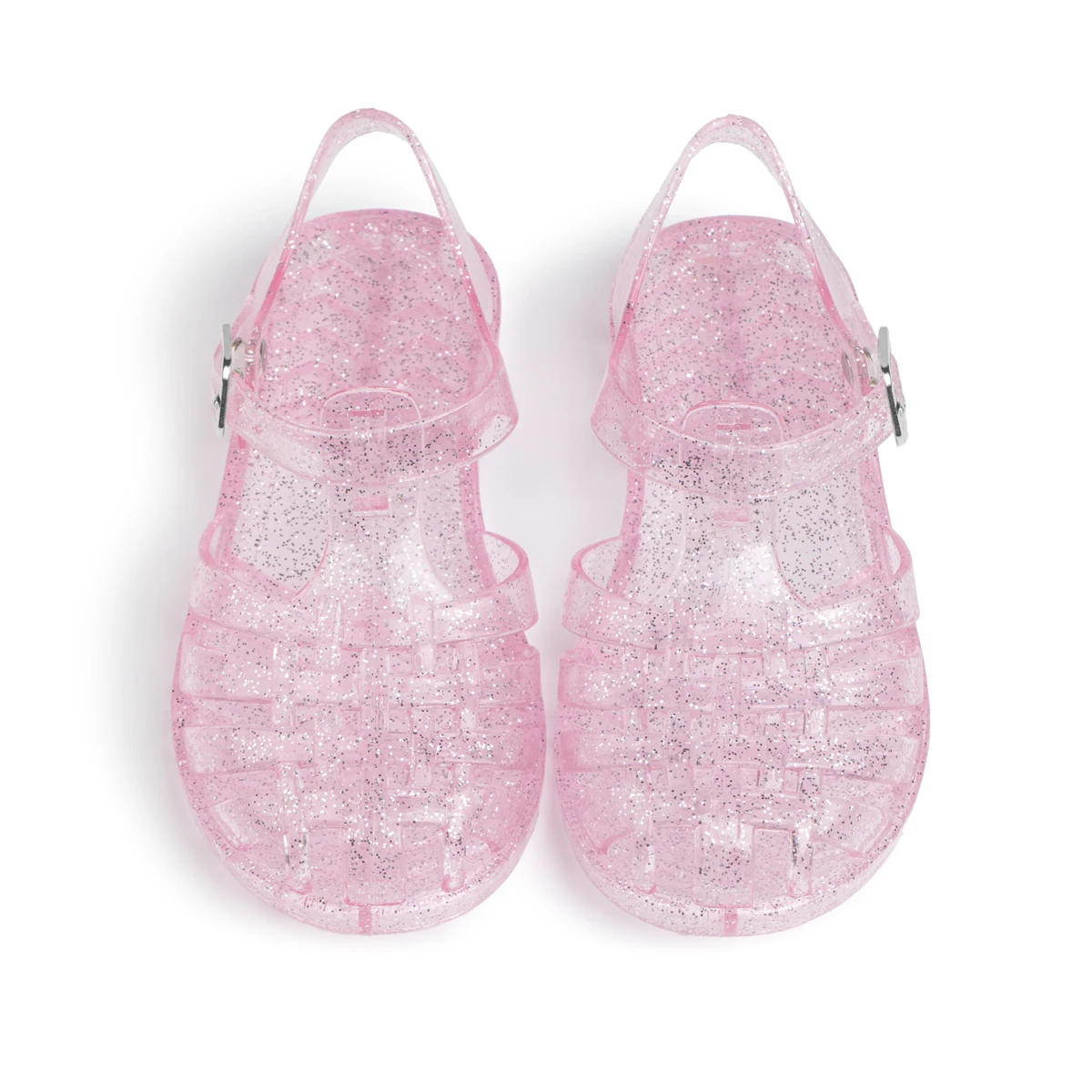 Summer Breathable Fashion Cartoon Print Cool Fine Glitter Sequins Jelly Shoes Adjustable PVC Girls Sandals