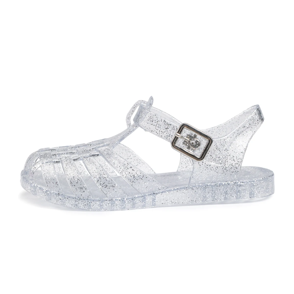 Summer Breathable Fashion Cartoon Print Cool Fine Glitter Sequins Jelly Shoes Adjustable PVC Girls Sandals