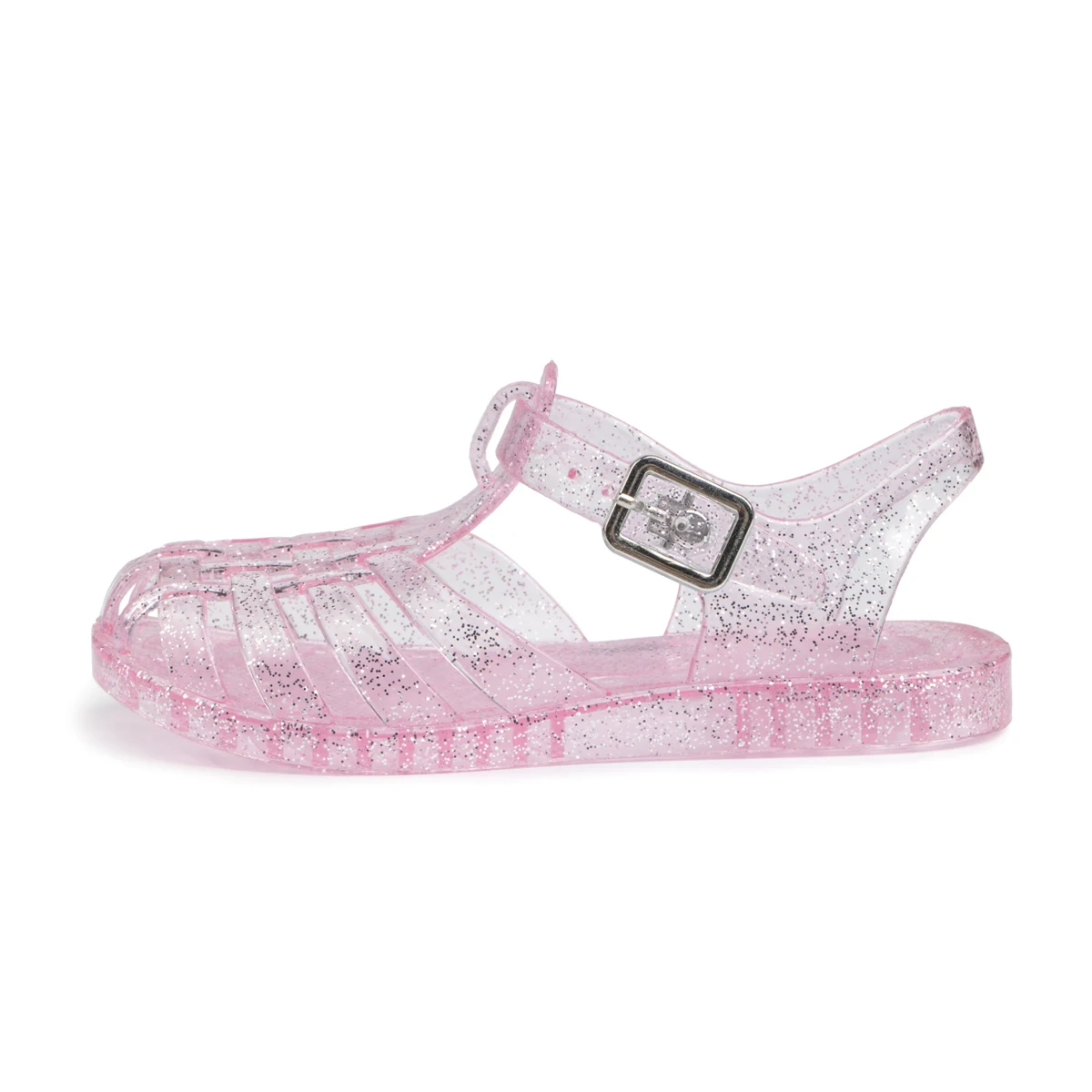 Summer Breathable Fashion Cartoon Print Cool Fine Glitter Sequins Jelly Shoes Adjustable PVC Girls Sandals