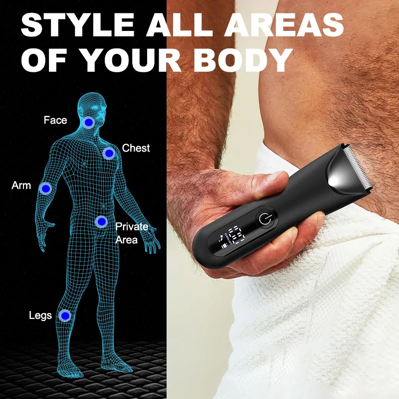 Groin & Body Hair Trimmer for Men, Electric Ball Pubic Trimmer Shaver with Charge Base ,Replaceable Ceramic Blade Heads, Wet/Dry