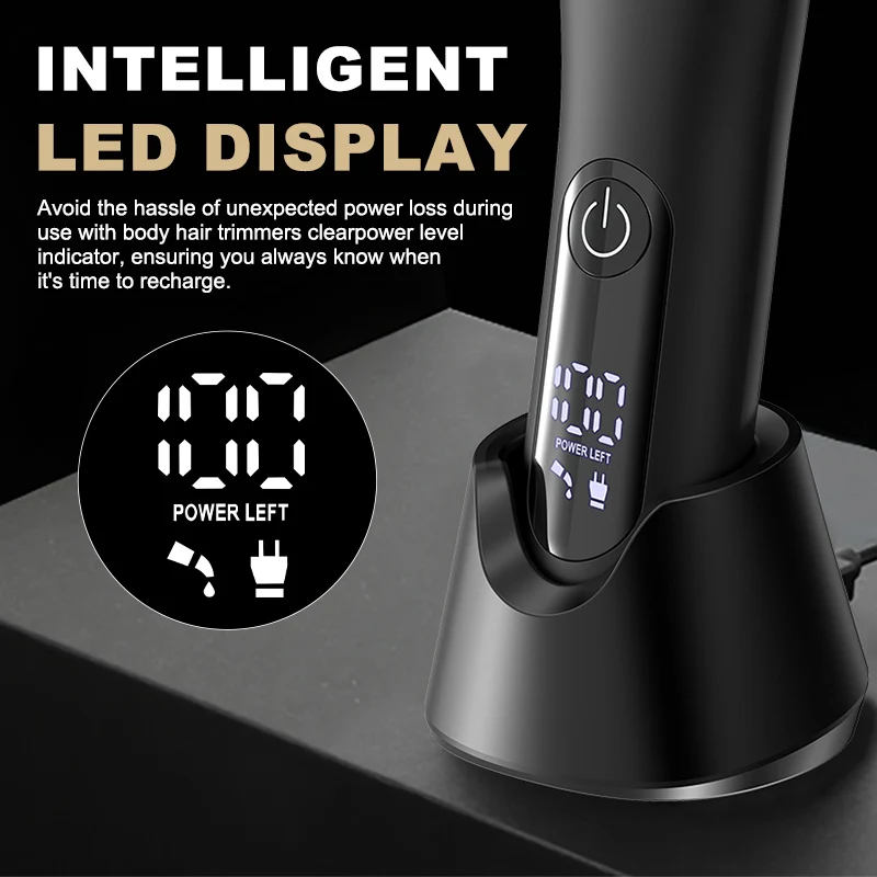 Groin & Body Hair Trimmer for Men, Electric Ball Pubic Trimmer Shaver with Charge Base ,Replaceable Ceramic Blade Heads, Wet/Dry