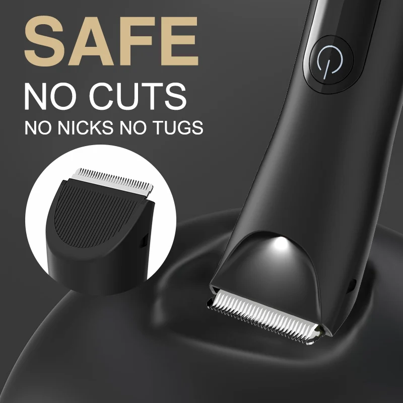 Groin & Body Hair Trimmer for Men, Electric Ball Pubic Trimmer Shaver with Charge Base ,Replaceable Ceramic Blade Heads, Wet/Dry