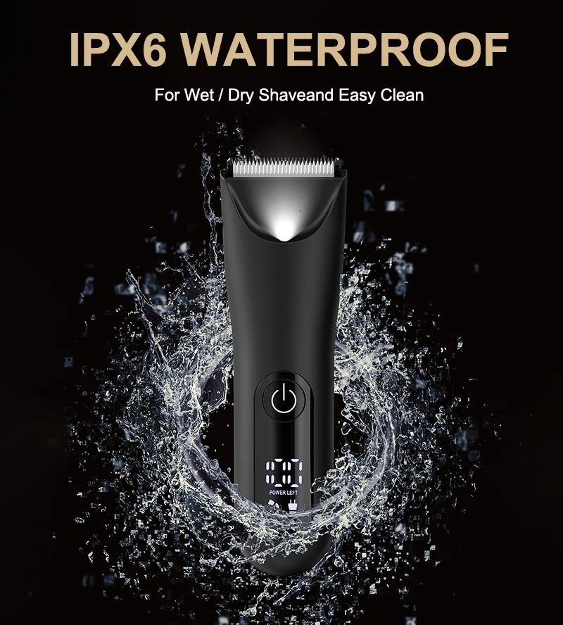 Groin & Body Hair Trimmer for Men, Electric Ball Pubic Trimmer Shaver with Charge Base ,Replaceable Ceramic Blade Heads, Wet/Dry