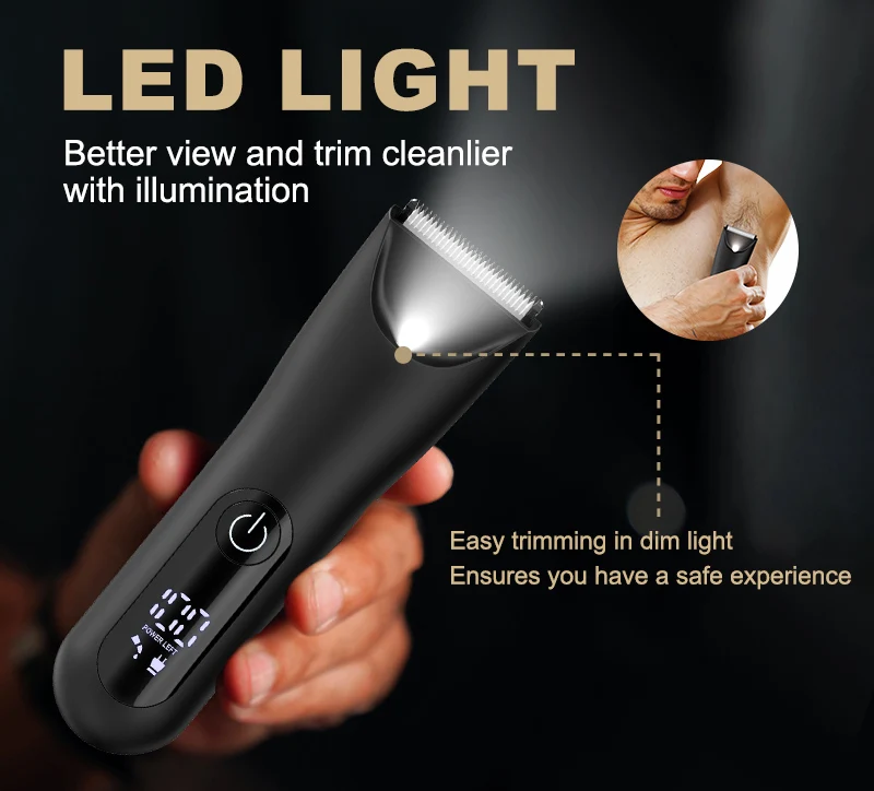 Groin & Body Hair Trimmer for Men, Electric Ball Pubic Trimmer Shaver with Charge Base ,Replaceable Ceramic Blade Heads, Wet/Dry