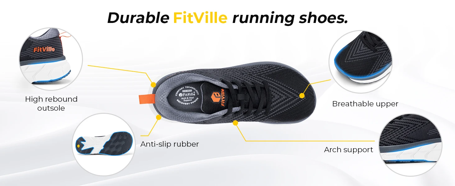 FitVille Men'S Shoes Wide Toe Box Cushioned Extra Wide Width Non Slip Running Shoe Comfortable Lightweight Sneakers For Fat Feet