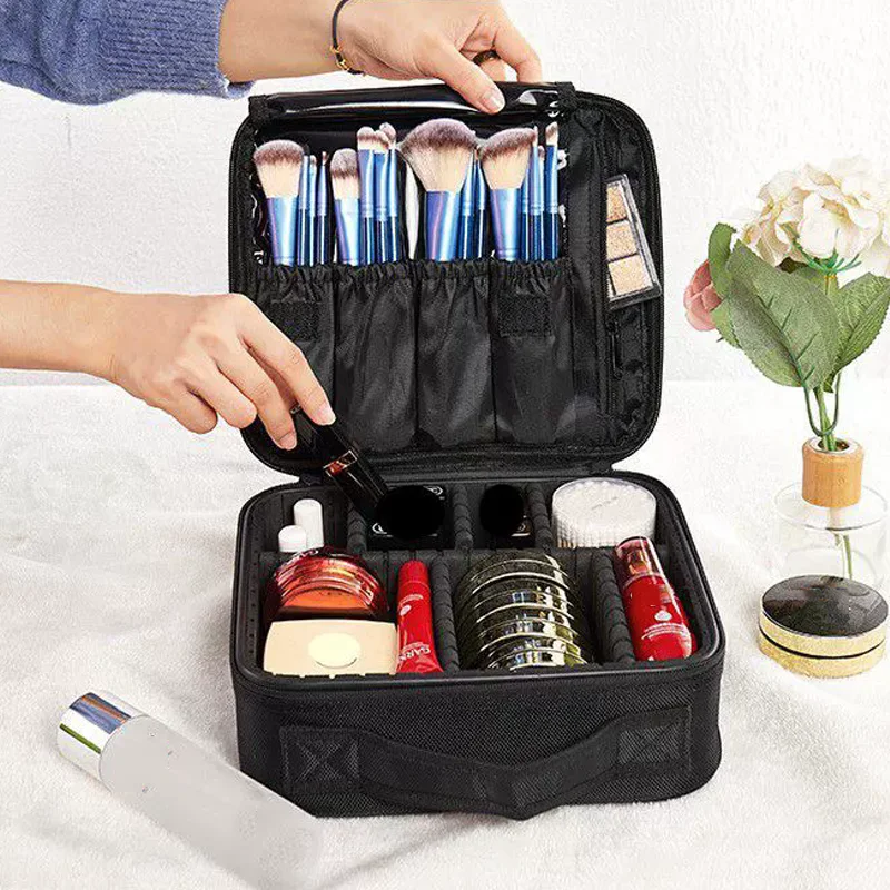 Makeup Bag Train Case Makeup Cosmetic Bag Organizer Portable Artist Storage Bag With Adjustable Dividers Makeup Brush Case