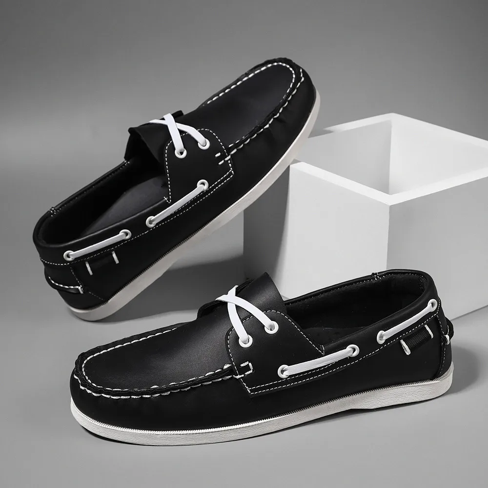 Men's Trendy Apron Toe Loafer Shoes, Slip On Comfy Non Slip For Outdoor Walking Traveling, Spring And Summer
