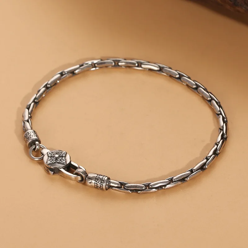 S925 Sterling Silver Creativity Bracelet Male Vajra Six-Character Mantra Bracelet Small Simple and Personalized Jewelry Gift