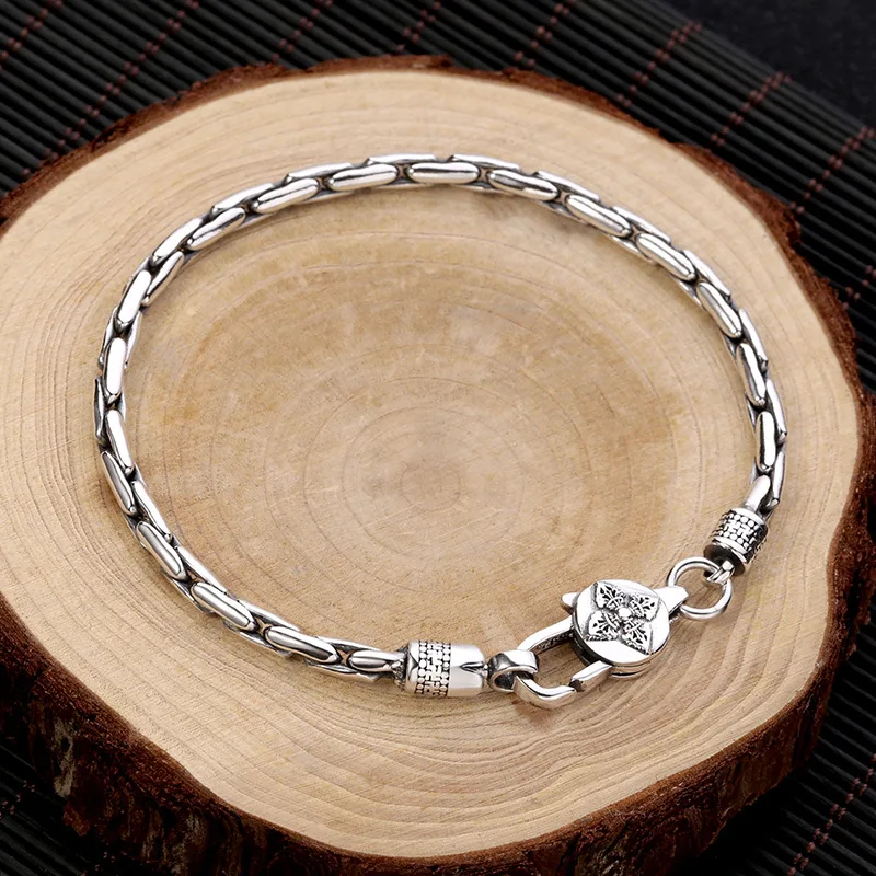 S925 Sterling Silver Creativity Bracelet Male Vajra Six-Character Mantra Bracelet Small Simple and Personalized Jewelry Gift