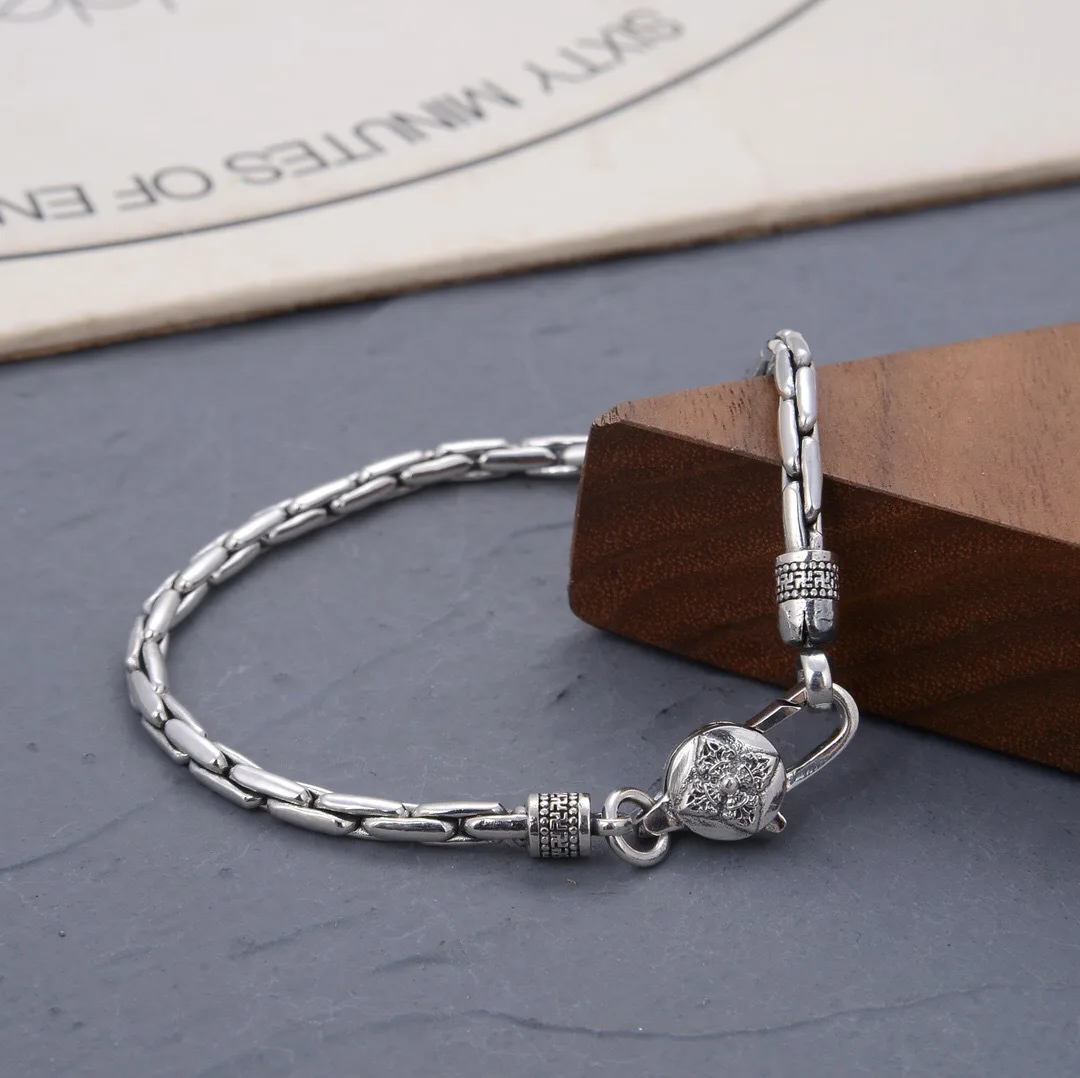 S925 Sterling Silver Creativity Bracelet Male Vajra Six-Character Mantra Bracelet Small Simple and Personalized Jewelry Gift