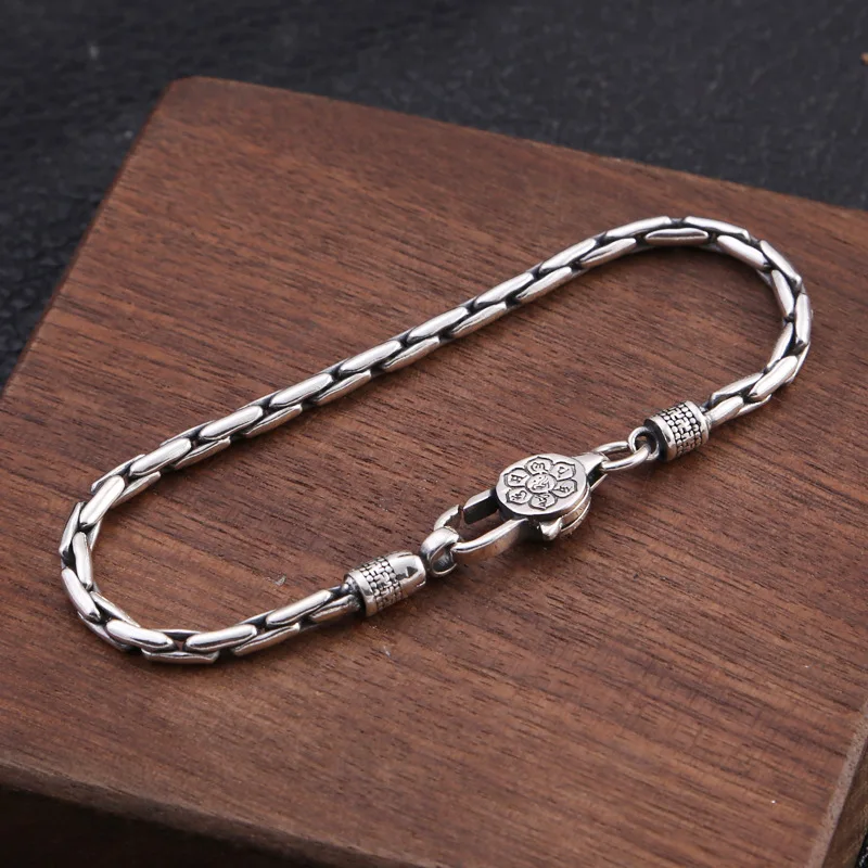 S925 Sterling Silver Creativity Bracelet Male Vajra Six-Character Mantra Bracelet Small Simple and Personalized Jewelry Gift