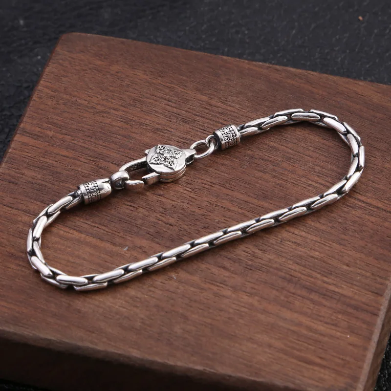 S925 Sterling Silver Creativity Bracelet Male Vajra Six-Character Mantra Bracelet Small Simple and Personalized Jewelry Gift