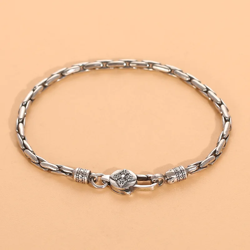 S925 Sterling Silver Creativity Bracelet Male Vajra Six-Character Mantra Bracelet Small Simple and Personalized Jewelry Gift
