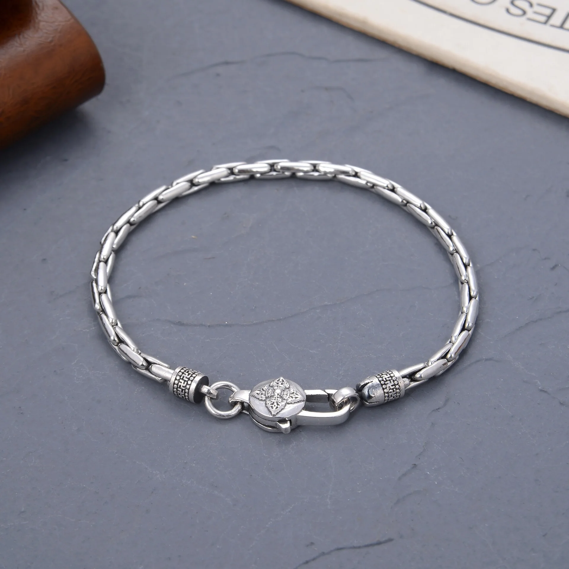 S925 Sterling Silver Creativity Bracelet Male Vajra Six-Character Mantra Bracelet Small Simple and Personalized Jewelry Gift