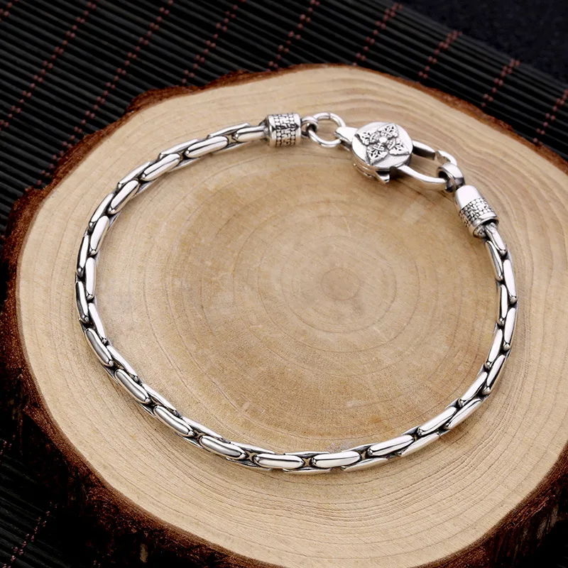 S925 Sterling Silver Creativity Bracelet Male Vajra Six-Character Mantra Bracelet Small Simple and Personalized Jewelry Gift