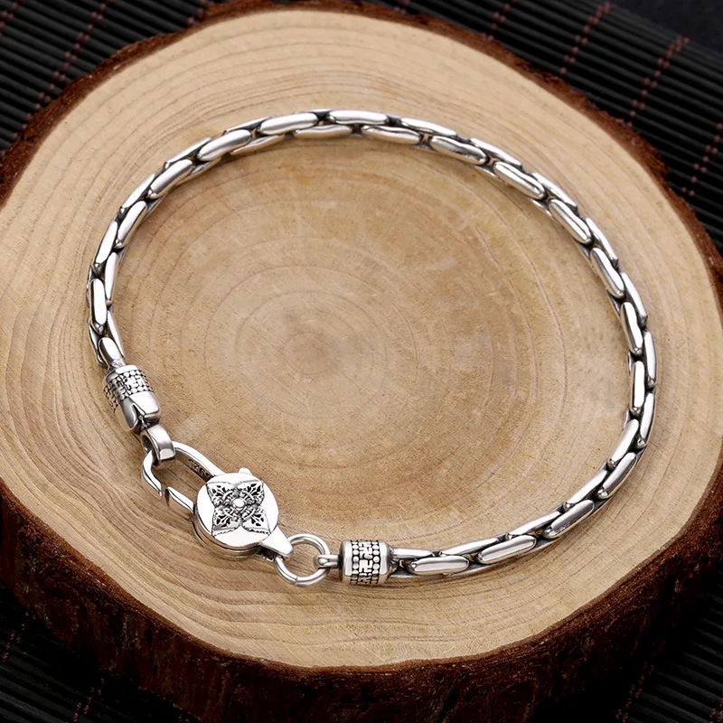 S925 Sterling Silver Creativity Bracelet Male Vajra Six-Character Mantra Bracelet Small Simple and Personalized Jewelry Gift