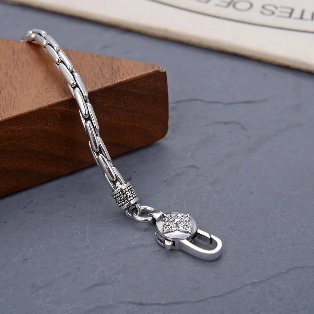 S925 Sterling Silver Creativity Bracelet Male Vajra Six-Character Mantra Bracelet Small Simple and Personalized Jewelry Gift
