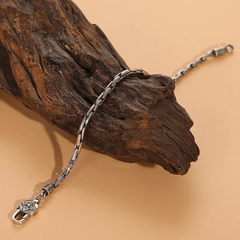 S925 Sterling Silver Creativity Bracelet Male Vajra Six-Character Mantra Bracelet Small Simple and Personalized Jewelry Gift