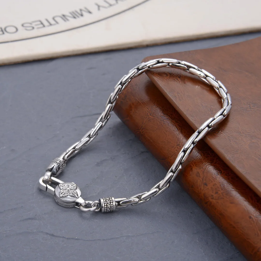 S925 Sterling Silver Creativity Bracelet Male Vajra Six-Character Mantra Bracelet Small Simple and Personalized Jewelry Gift