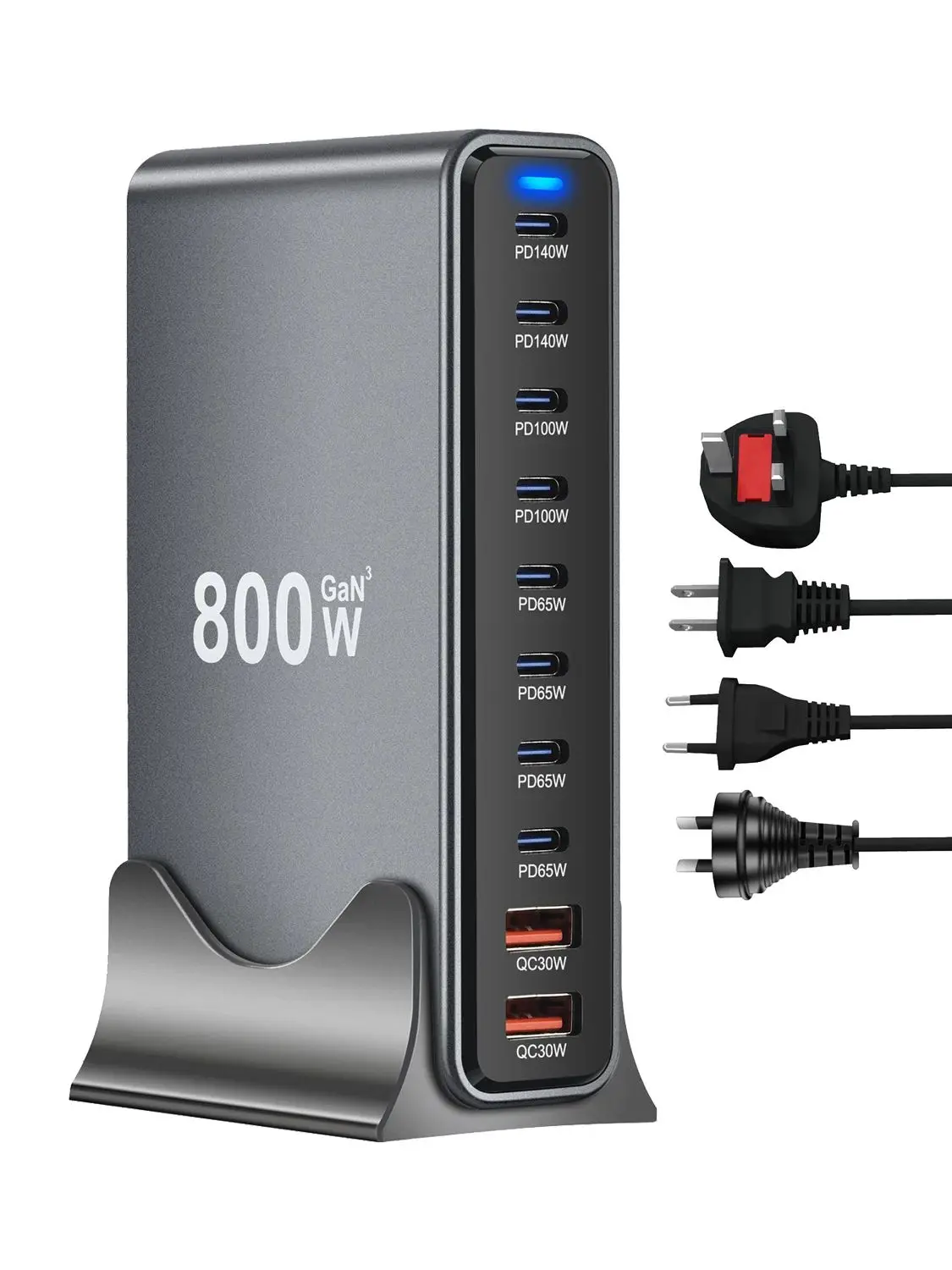 800W GaN Charger 10-Port USB C PD3.1 Fast Charging Station for iPhone 16/15 Samsung MacBook