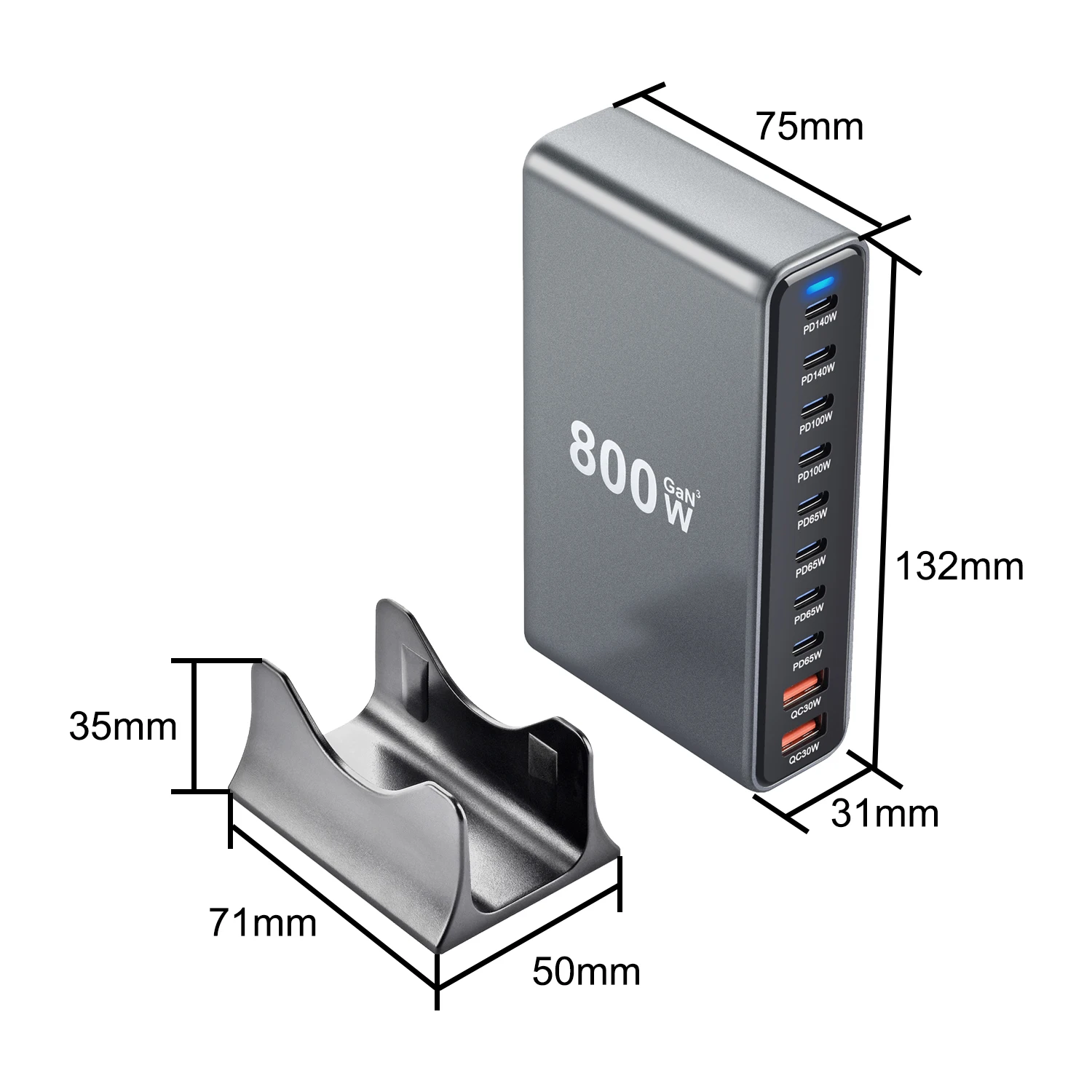 800W GaN Charger 10-Port USB C PD3.1 Fast Charging Station for iPhone 16/15 Samsung MacBook
