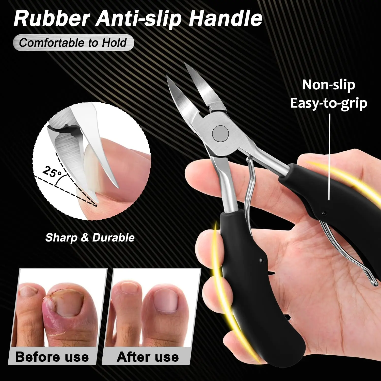 5PCS Heavy Duty Toenail Clippers Kit for Thick Toenails Toe Ingrown Nail Clippers for Seniors Men Large Slanted Nail Clipper Set