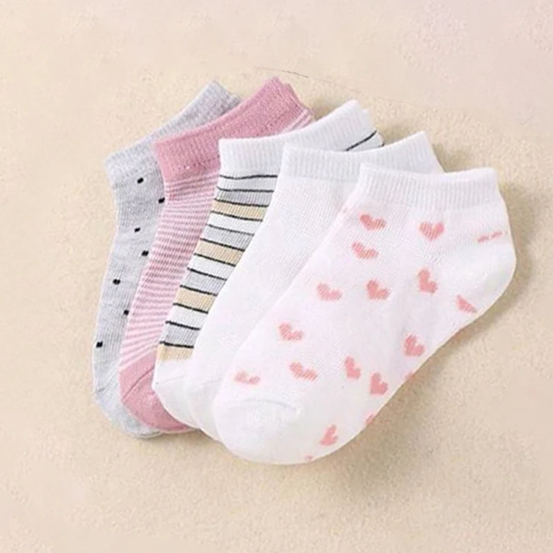 10 Pairs Adorable Girls' Socks, Featuring Heart-Shaped Stripes and Polka Dot Patterns, Children's Ankle Socks