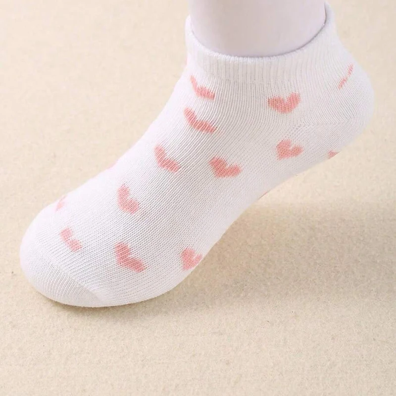 10 Pairs Adorable Girls' Socks, Featuring Heart-Shaped Stripes and Polka Dot Patterns, Children's Ankle Socks