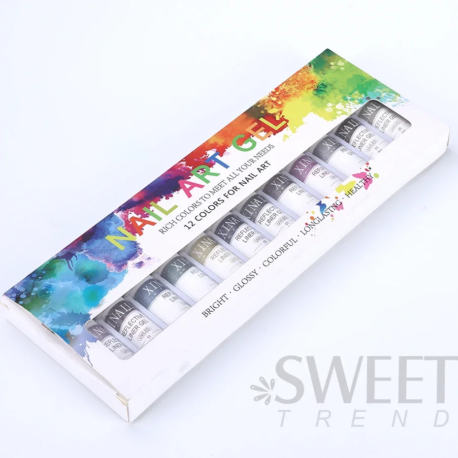 12 Colors Liner Gel Nail Kits for French Stripe Line Graffiti Painting Gel Glitter Nail Gel Polish DIY Design Manicure Varnish