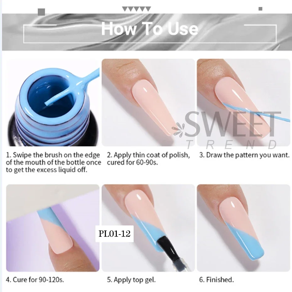 12 Colors Liner Gel Nail Kits for French Stripe Line Graffiti Painting Gel Glitter Nail Gel Polish DIY Design Manicure Varnish