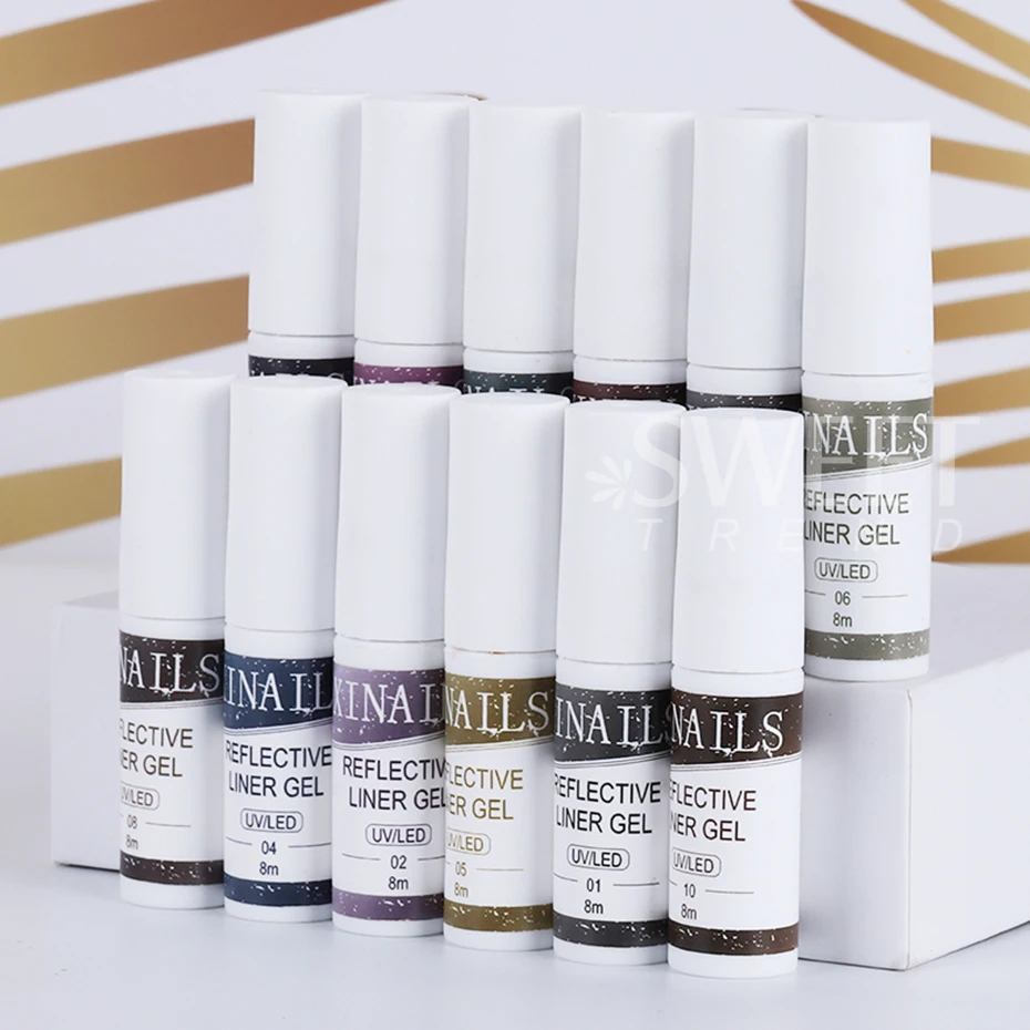 12 Colors Liner Gel Nail Kits for French Stripe Line Graffiti Painting Gel Glitter Nail Gel Polish DIY Design Manicure Varnish